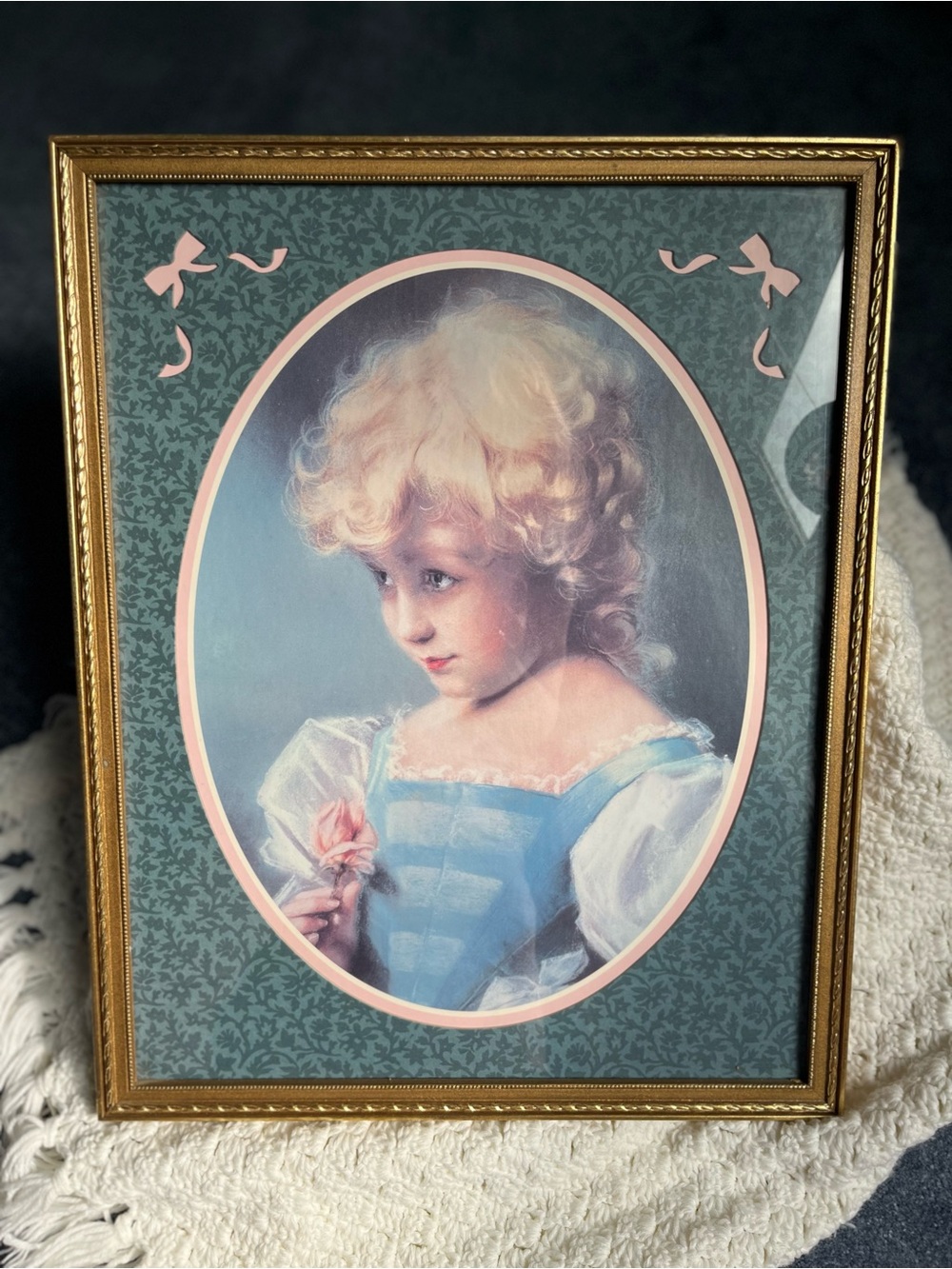 Vintage Portrait Print in Gold Frame - Home Interiors Picture Little Blonde Hair